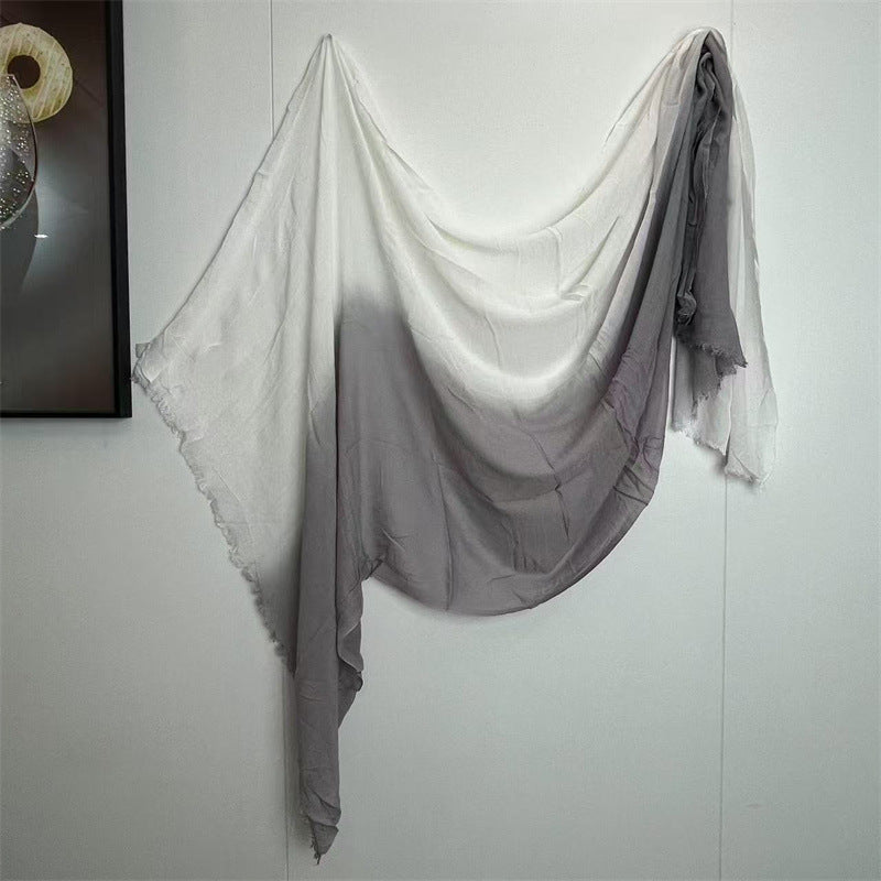 YC006  Striped Gradient Crinkled Short Tassel Printed Modal Hijab