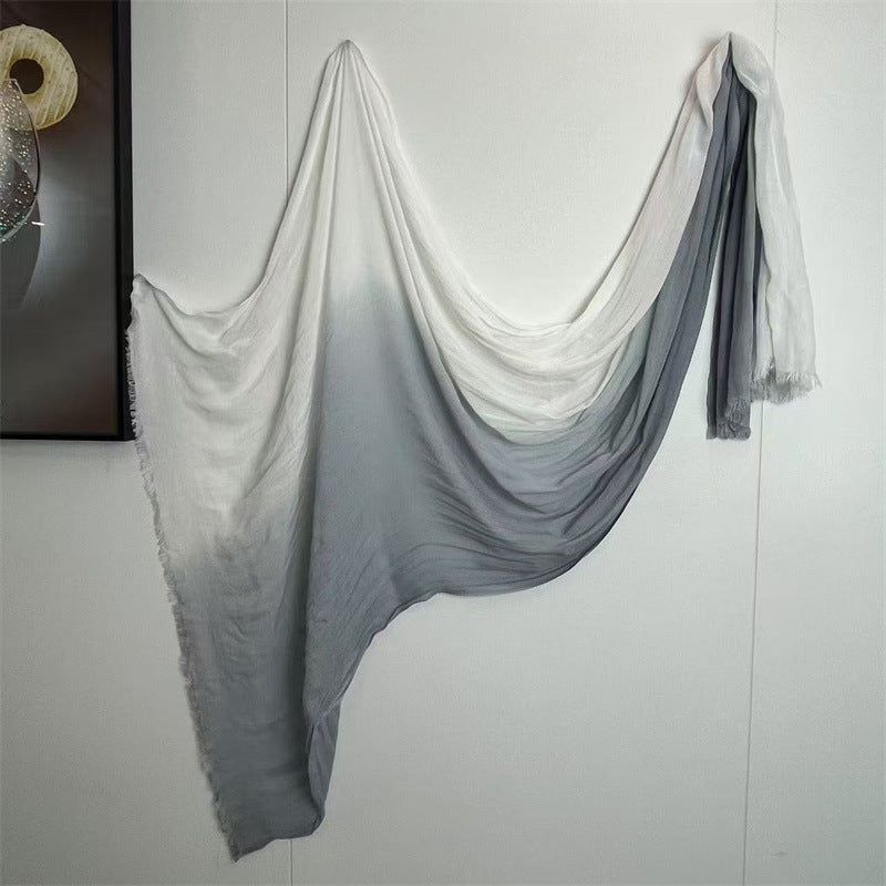 YC006  Striped Gradient Crinkled Short Tassel Printed Modal Hijab