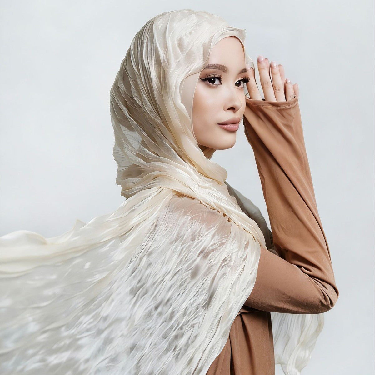 YZ327  Plain breathable glossy stretchy crinkled chiffon hijab