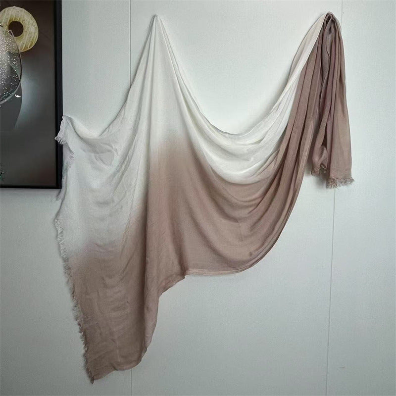 YC006  Striped Gradient Crinkled Short Tassel Printed Modal Hijab