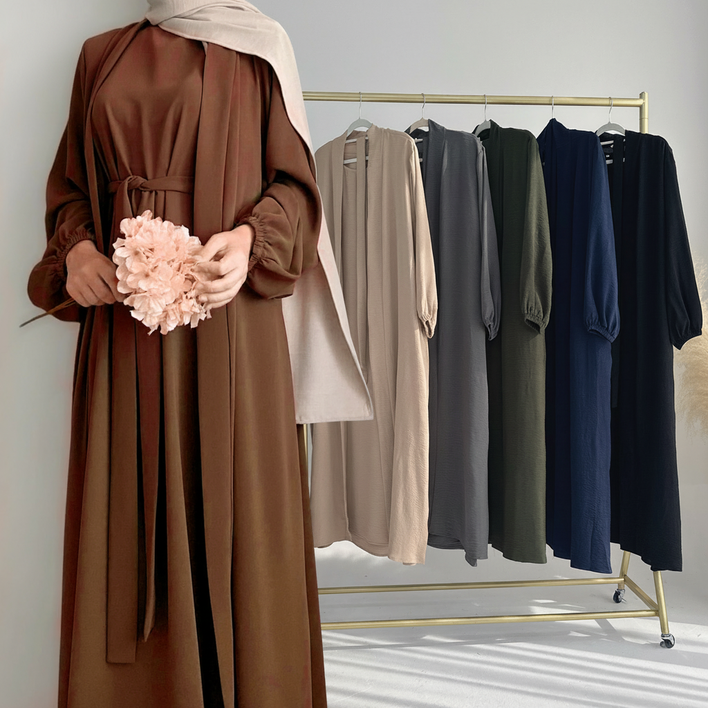 LR726 Plain Viscose Abaya Two-Piece Set + Hijab