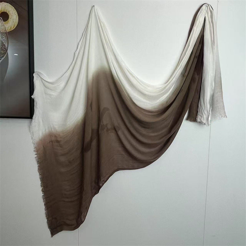YC006  Striped Gradient Crinkled Short Tassel Printed Modal Hijab