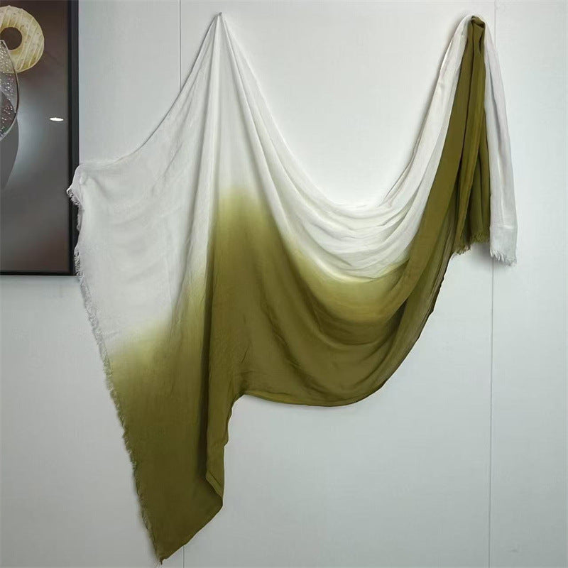 YC006  Striped Gradient Crinkled Short Tassel Printed Modal Hijab