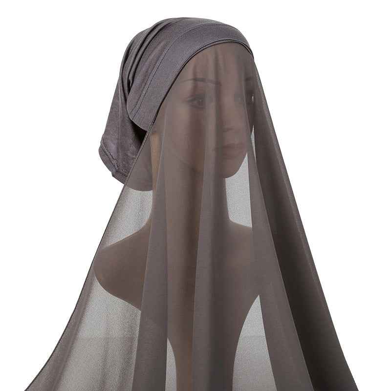 YW166  Plain Chiffon Hijab with Integrated Tube Cap
