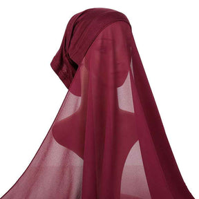 YW166  Plain Chiffon Hijab with Integrated Tube Cap
