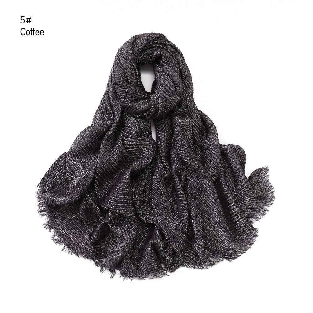 YZ112 Gold and Silver Thread Solid Color Crinkled Hijab