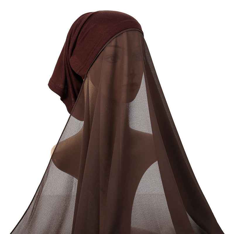 YW166  Plain Chiffon Hijab with Integrated Tube Cap
