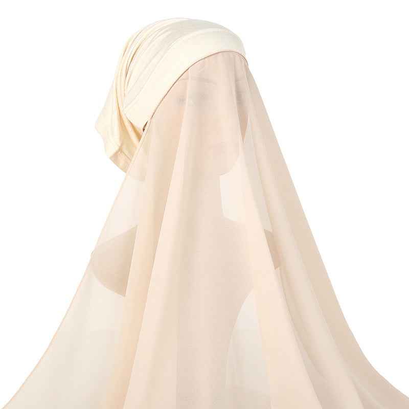 YW166  Plain Chiffon Hijab with Integrated Tube Cap