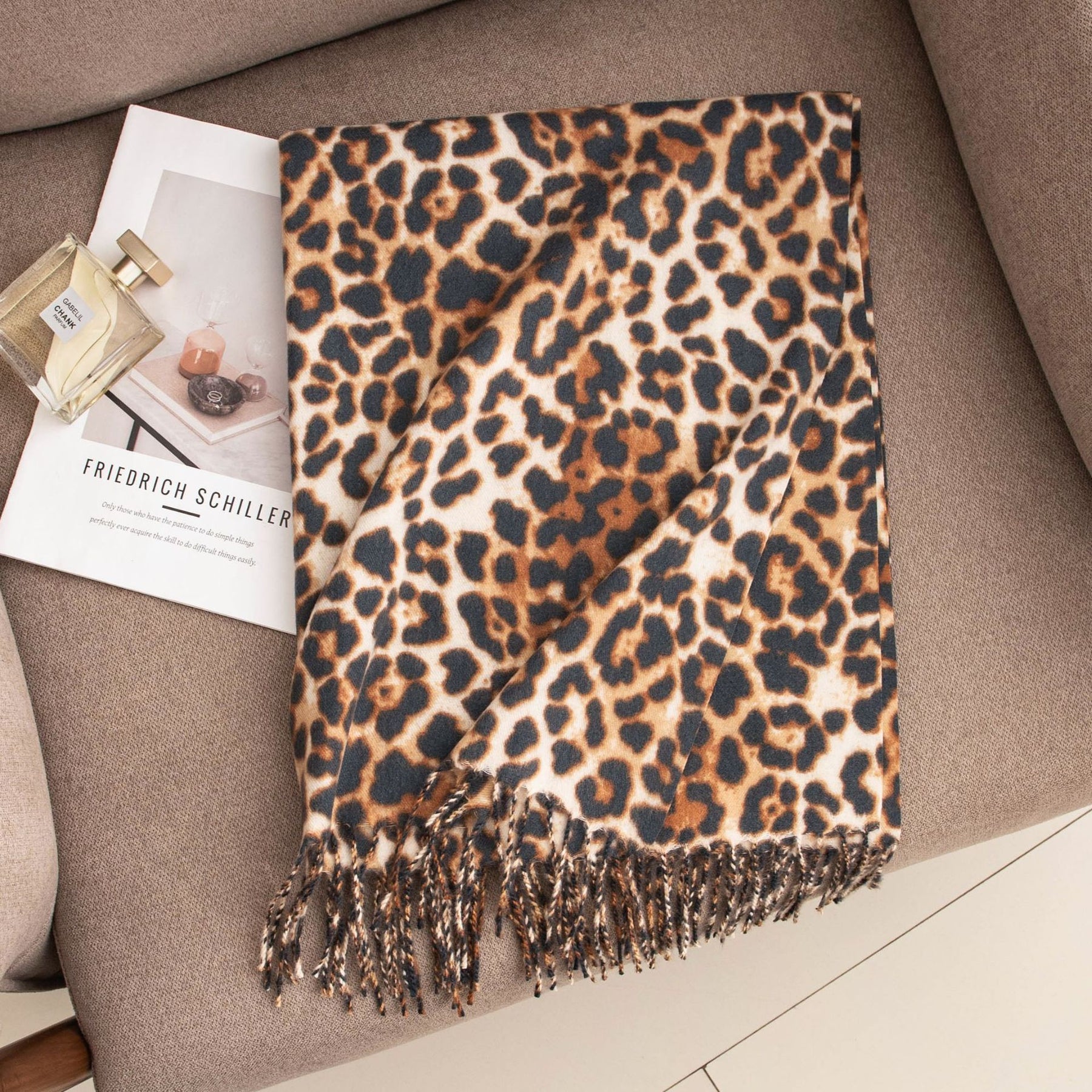 FH24-5870  Faux cashmere leopard print scarf