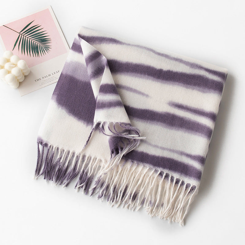 FH24-5776 zebra striped fringe scarf