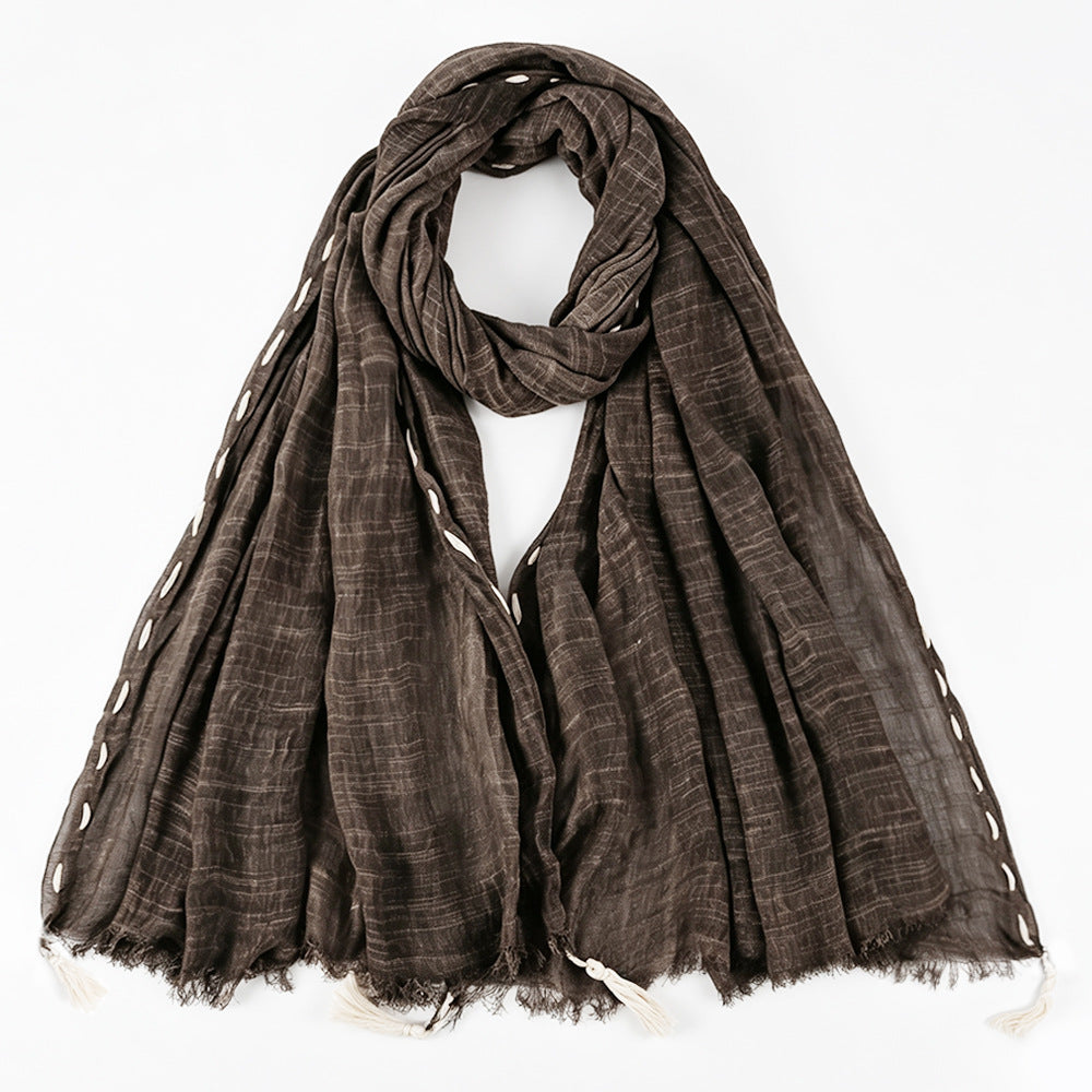 YC008  Crinkle Drawstring Polyester Fringe Tassel Hijab