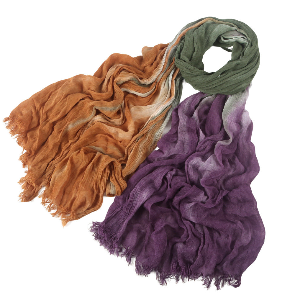 SS009  Modal Tie-Dye Oil Painting Style Two-End Fringed Crinkled Hijab