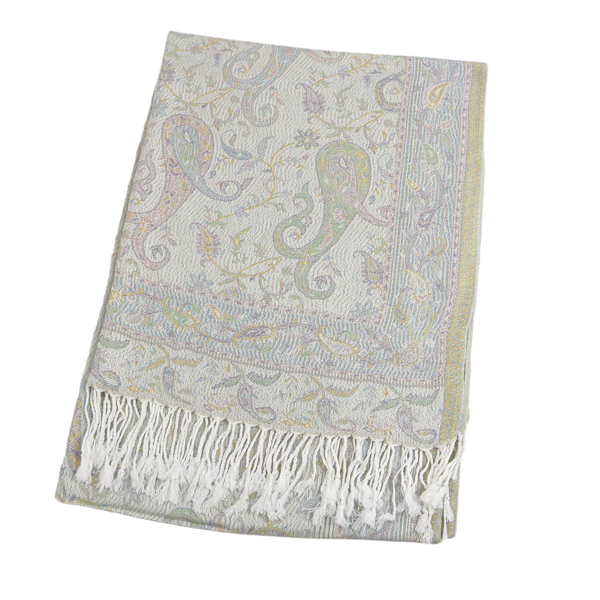 WJ046  Paisley Faux Cashmere Tassel Layering Scarf