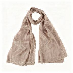 WJ115  Plain Embroidered Scallop Edge Sea Island Silk Hijab