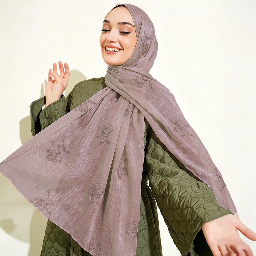 WJ103  Sea Island Silk Embroidered Sun Protection Hijab
