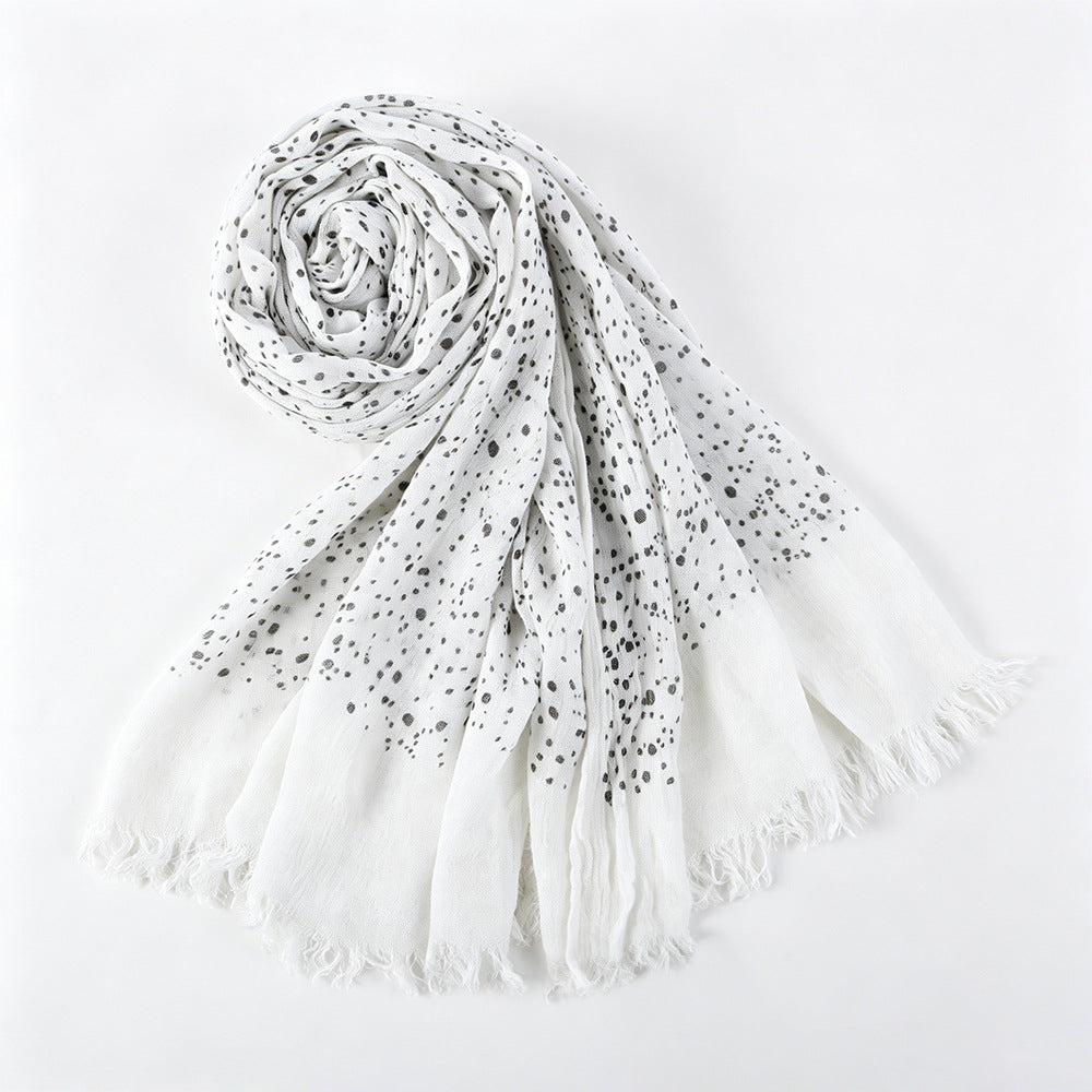 WJ197  Plain Polka Dot Polyester Crinkle Hijab with Short Fringe