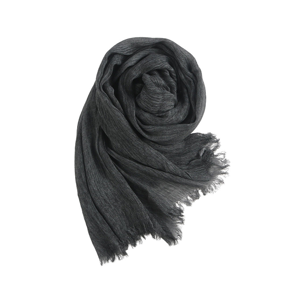 WJ070  Crinkled Rayon Scarf, Finished with Side Fringe