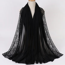 珍珠 边 Plain Chiffon Lace Hijab - Color Option