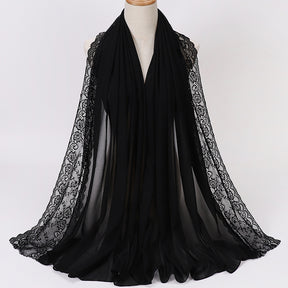 珍珠 边 Plain Chiffon Lace Hijab - Color Option