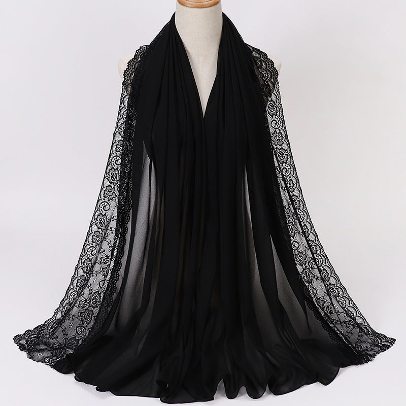 珍珠 边 Plain Chiffon Lace Hijab - Color Option