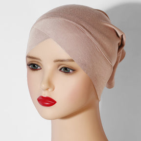 KJH-01    Multicolor cross-front hat with non-pilling cotton and solid color mercerized cotton bottom hat and headscarf