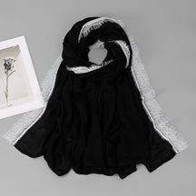 SW161  Plain Lace Trim Polyester Hijab