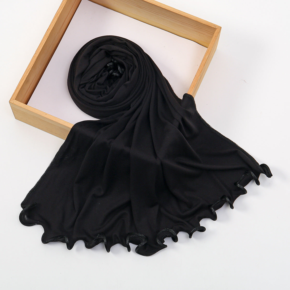 SW053  Plain Mercerized Cotton Jersey Wavy Edge Hijab