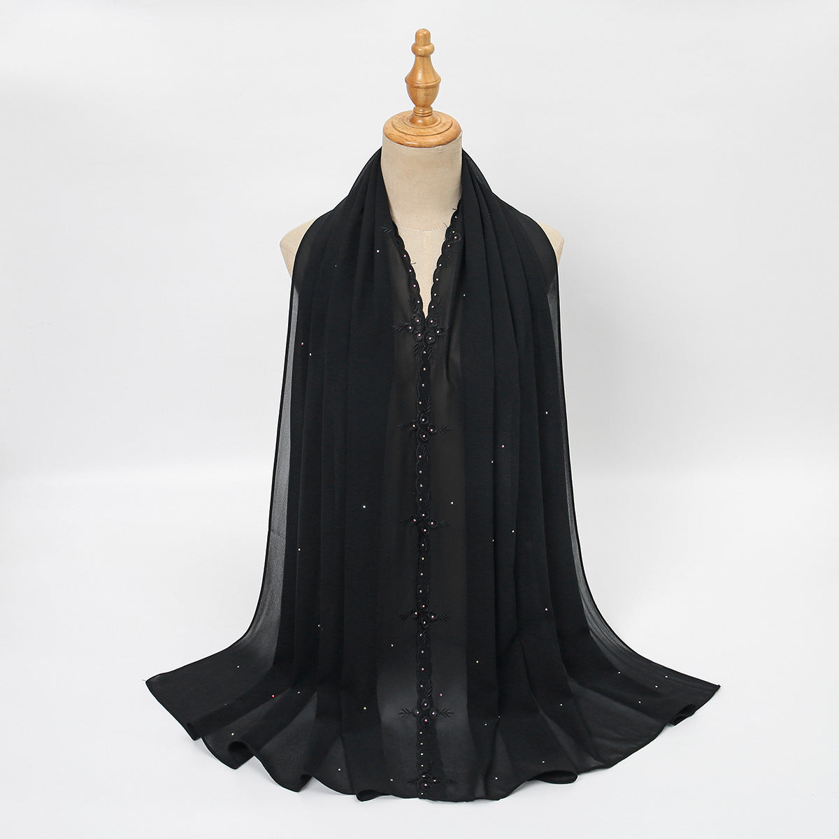 VE163  Plain Embroidered Rhinestone Pearl Chiffon Hijab