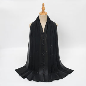 VE163  Plain Embroidered Rhinestone Pearl Chiffon Hijab