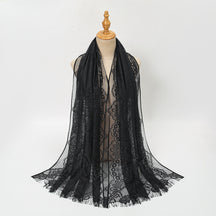 VE160  Plain Polyester Water Wave Cutout Lace Fringe Hijab
