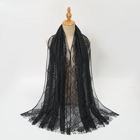 VE160  Plain Polyester Water Wave Cutout Lace Fringe Hijab