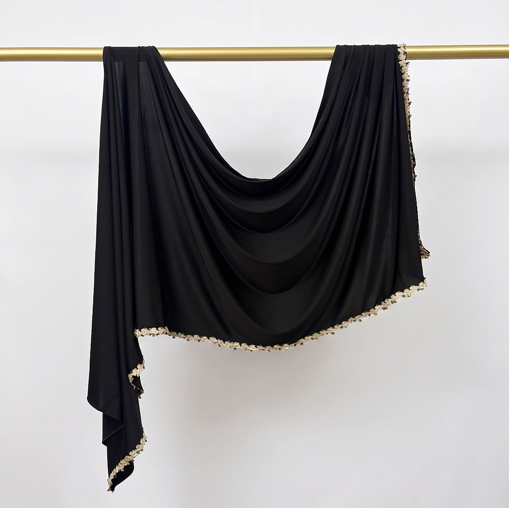 JBHBHB  Elegant Versatile Plain Colorful Embroidered-Edge Liquid Jersey Hijab