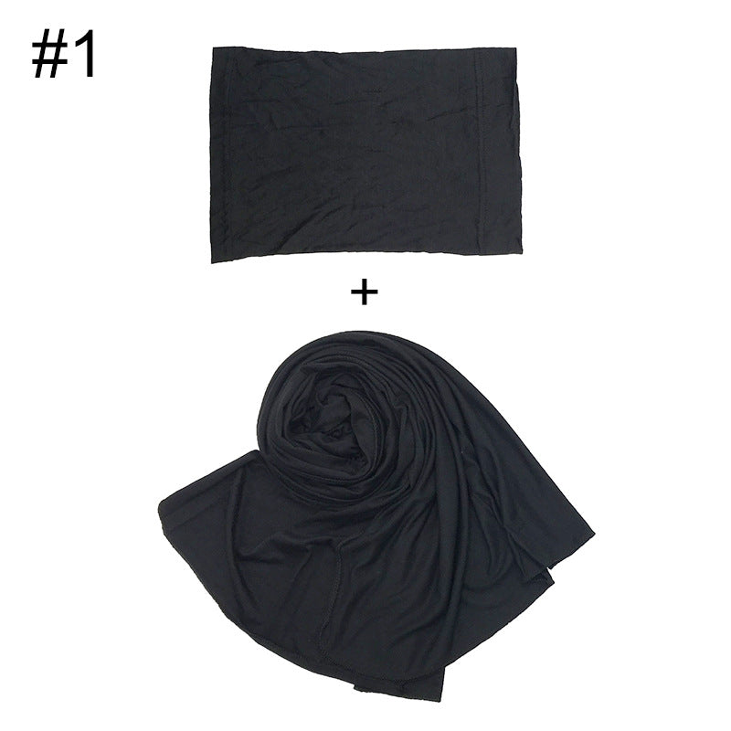 ND474  85*185cm Large Size Plain Mercerized Cotton Soft Jersey Hijab with Undercap Set