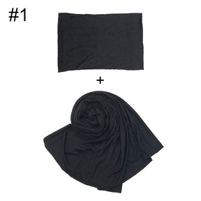 ND472  50*170cm  Small Size Plain Cotton Mercerized Cotton Soft Hijab with Undercap Set