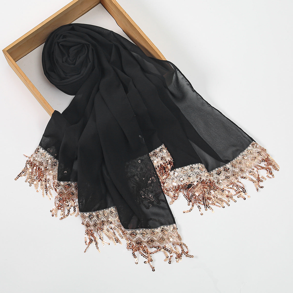 SW150  Plain Chiffon Sequin Tassel Hijab