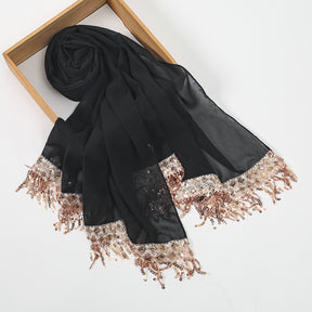 SW150  Plain Chiffon Sequin Tassel Hijab