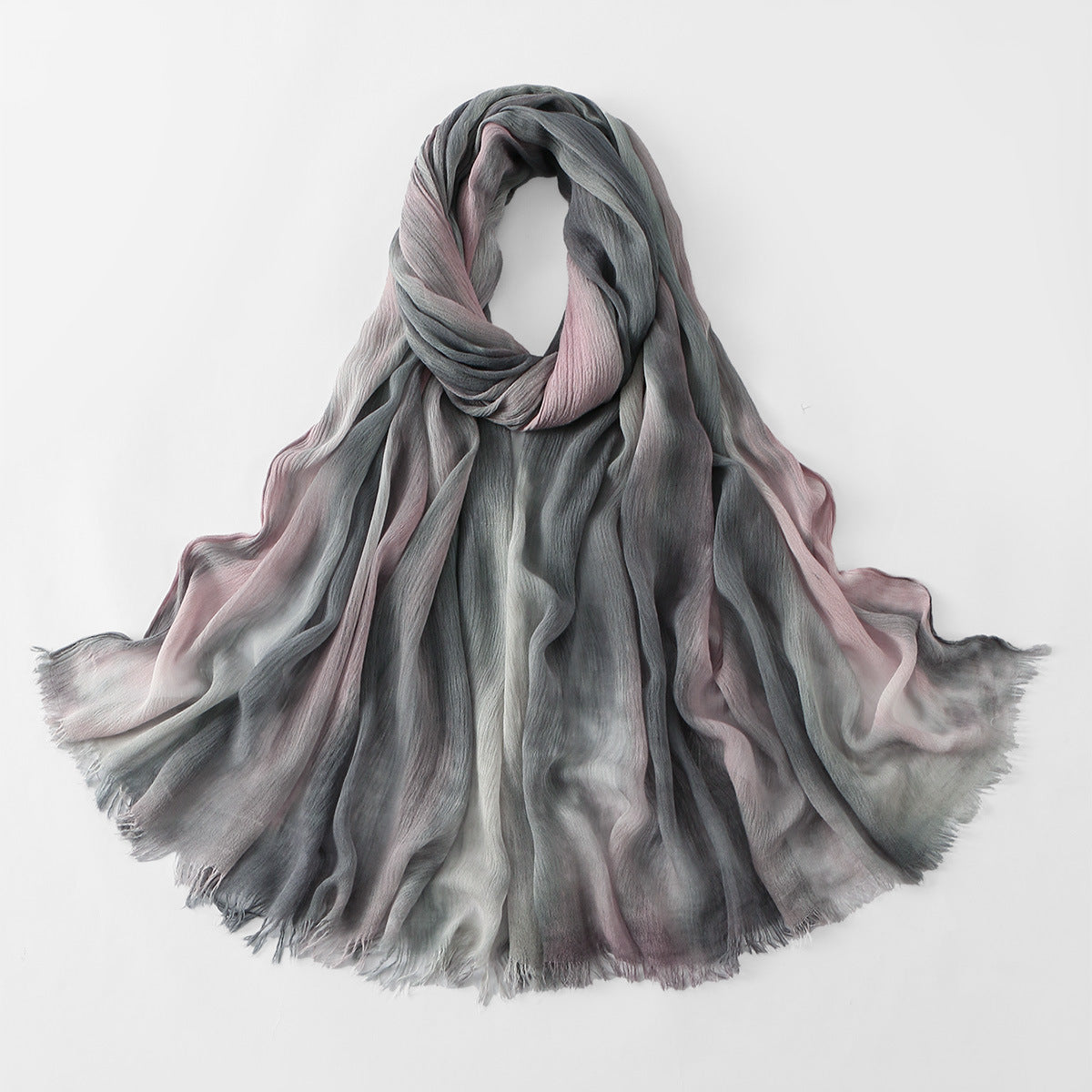 VE134  Ethnic Rainbow Tie-Dye Crinkle Rayon Hijab
