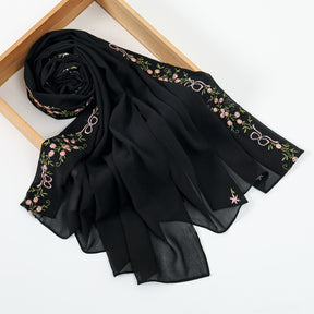 VE122  High-Quality Plain Elastic Chiffon Hijab with Embroidery