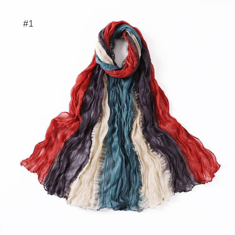 YZ68  Gradient Bali yarn wrinkled hand-painted long scarf rainbow color thin twist wrinkled scarf silk scarf sunscreen shawl plain hijab  printed scarf  hijab/tudung