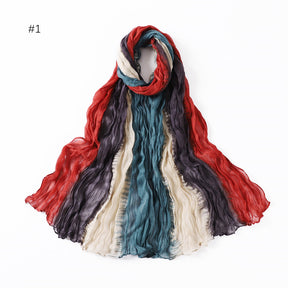 YZ68  Gradient Bali yarn wrinkled hand-painted long scarf rainbow color thin twist wrinkled scarf silk scarf sunscreen shawl plain hijab  printed scarf  hijab/tudung