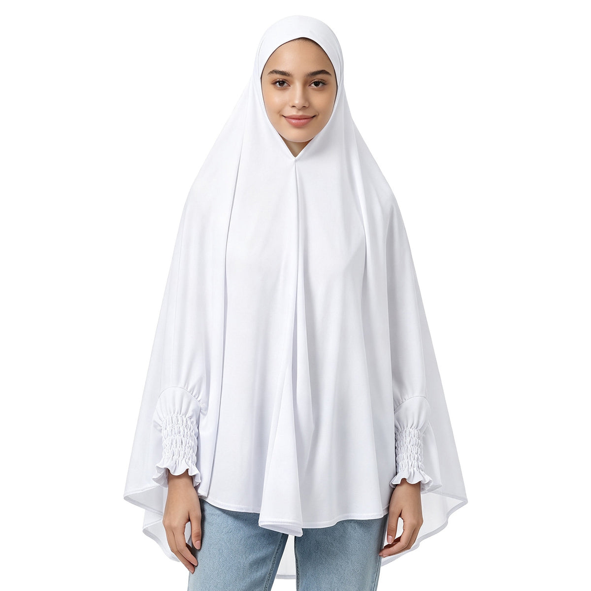 22201-22210  Plain High-Stretch Polyester Ruffled-Edge Sleeve Hijab