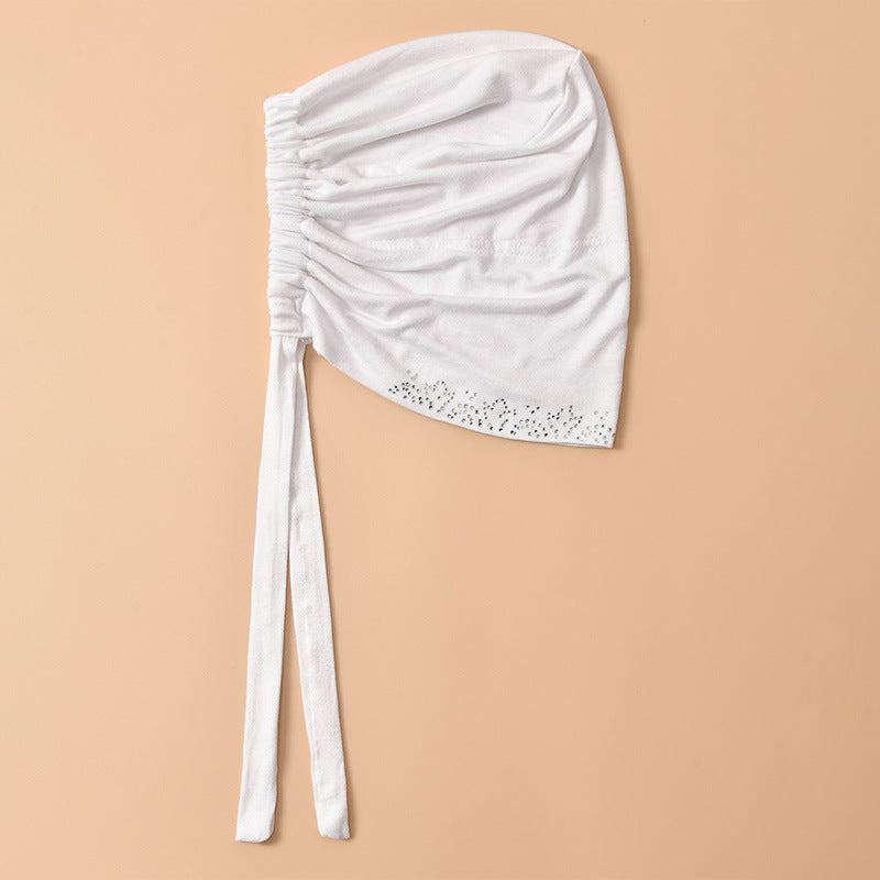 RS038 Mercerized cotton rhinestone strap hijab cap