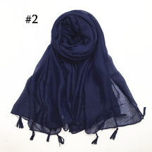 ND06  Plain Polyester Flat-Finish Tassel-End Hijab