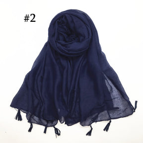 ND06  Plain Polyester Flat-Finish Tassel-End Hijab