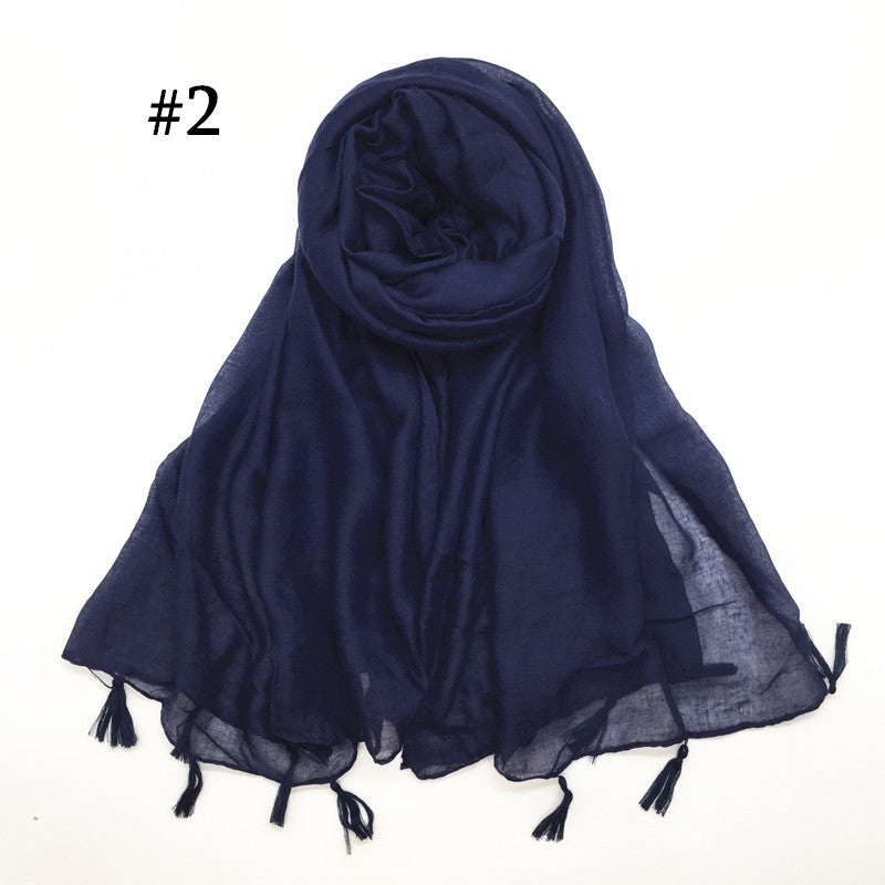 ND06  Plain Polyester Flat-Finish Tassel-End Hijab