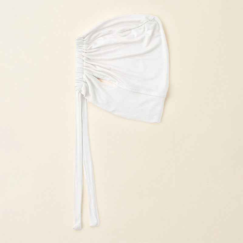 MSL139  Drawstring Plain Mercerized Cotton Hijab Cap - with Ear Openings