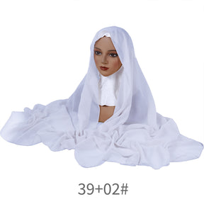 YZ136  Solid color pearl chiffon hijab and base hat combination