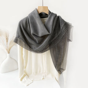 SS006  Plain Lightweight Lace Trim Polyester-Cotton Square Scarf