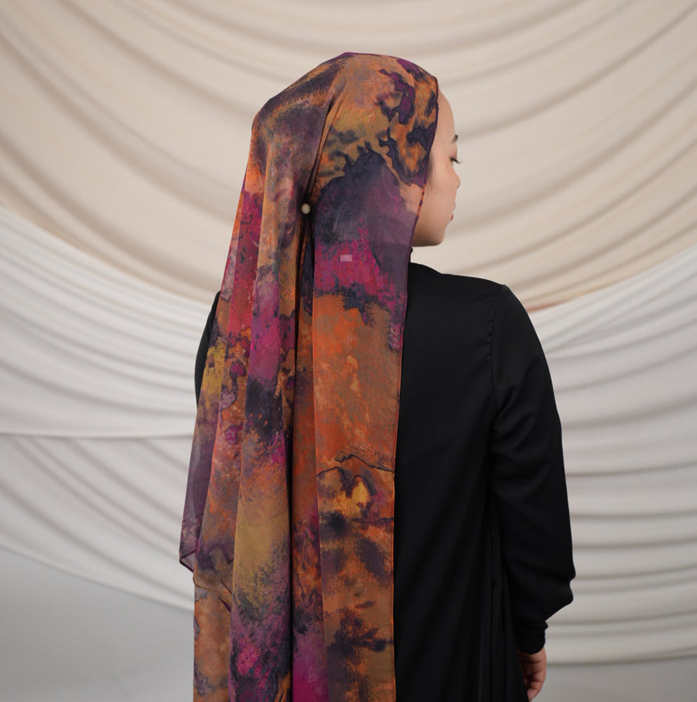 FZ001  Imitation silk double-sided oozing tie-dyed Muslim hijab