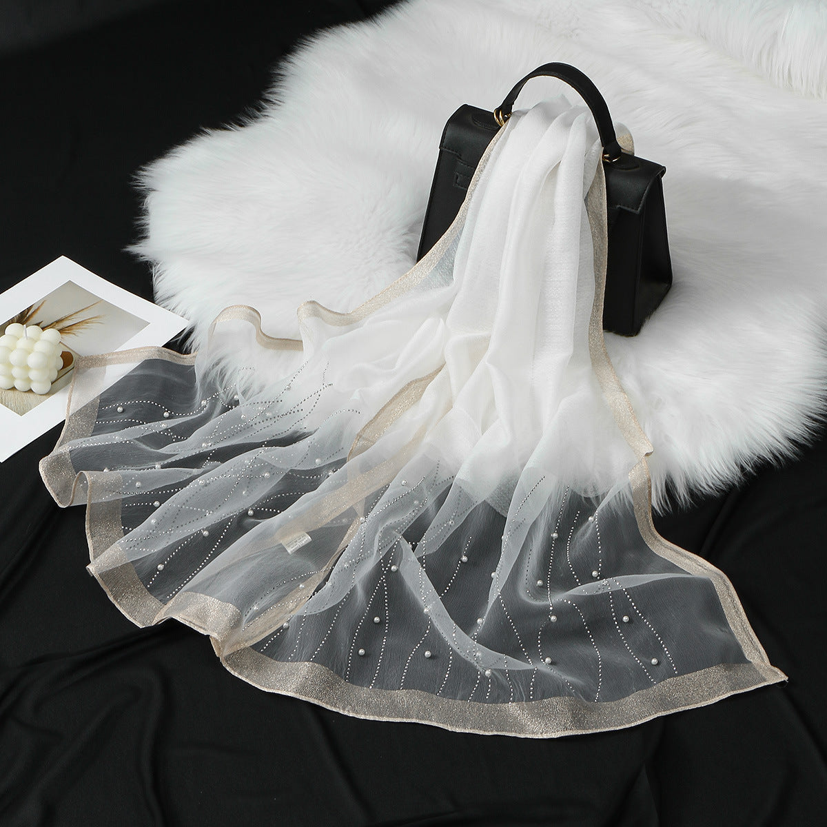 MZ070,71,72  Organza Pearl-Studded Women’s Sun Protection Scarf